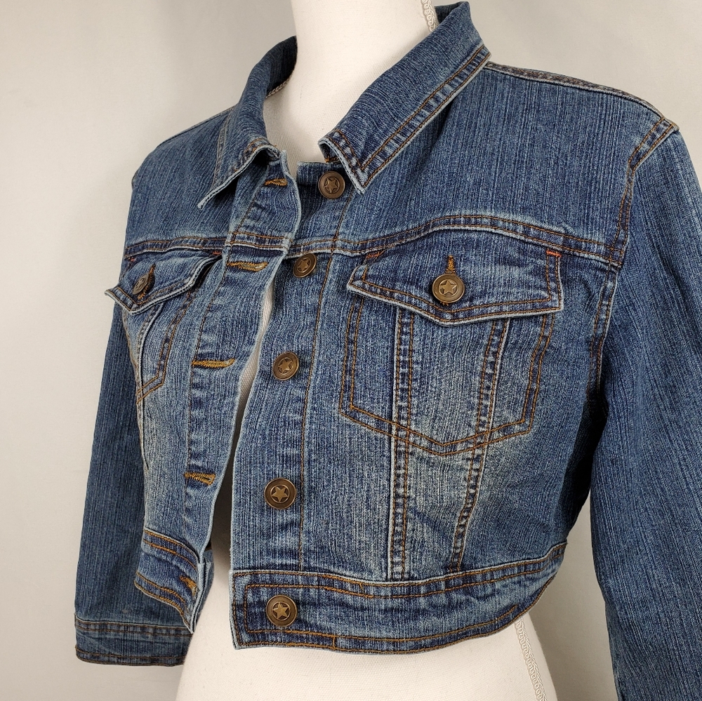 Jamie Nicole Juniors Crop Jean Jacket Sz L - Picture 1 of 6